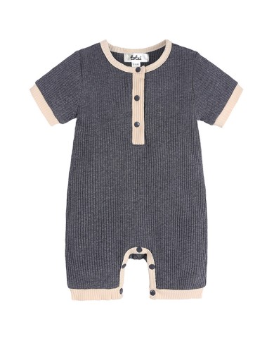 Joey - Luxury Gunmetal / Khaki Short Sleeve Baby Romper