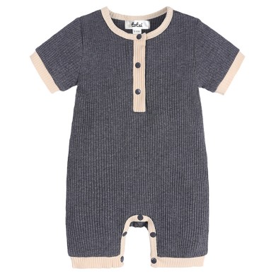 Joey - Luxury Gunmetal / Khaki Short Sleeve Baby Romper