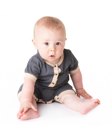 Joey - Luxury Gunmetal / Khaki Short Sleeve Baby Romper