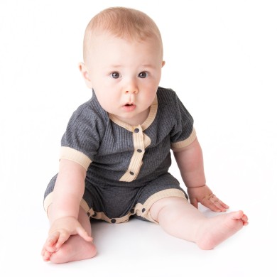 Joey - Luxury Gunmetal / Khaki Short Sleeve Baby Romper