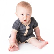 Joey - Luxury Gunmetal / Khaki Short Sleeve Baby Romper