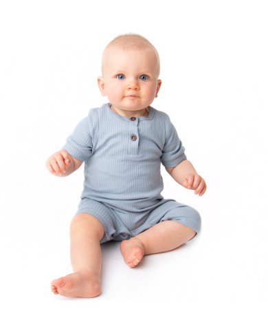 Emery - Short Sleeve Luxury Blue Baby Romper