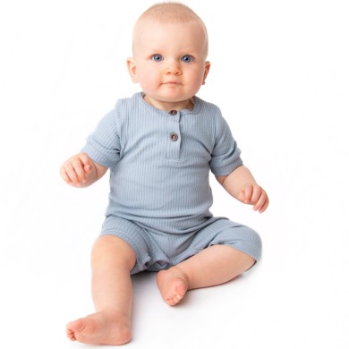 Emery - Short Sleeve Luxury Blue Baby Romper