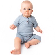 Emery - Short Sleeve Luxury Blue Baby Romper