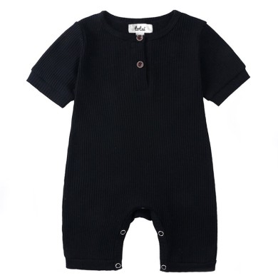 Asher - Short Sleeve Black Ribbed Baby Romper