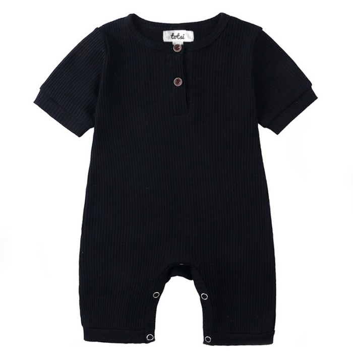 Asher - Short Sleeve Black Ribbed Baby Romper