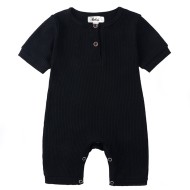Asher - Short Sleeve Black Ribbed Baby Romper