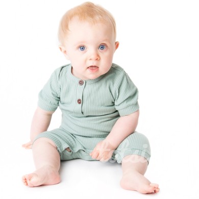 Morgan - Luxury Pastel Green Ribbed Baby Romper