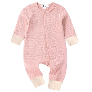 Mila - Luxury Pink Waffle Knit Baby Romper