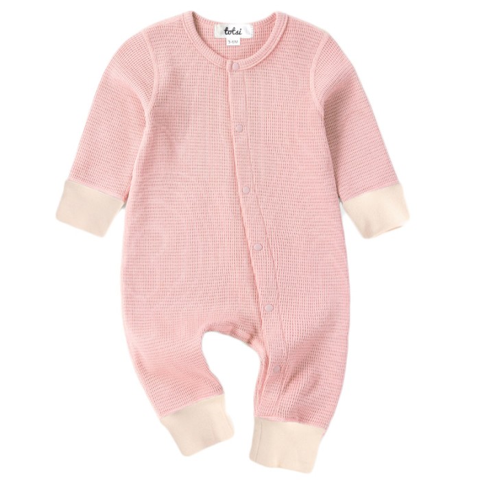 Mila - Luxury Pink Waffle Knit Baby Romper