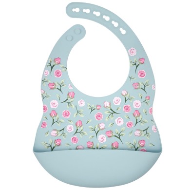 Sky Blue Rose - Luxury Silicone Weaning Bib