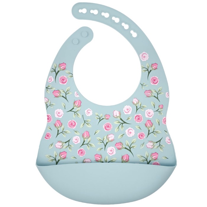Sky Blue Rose - Luxury Silicone Weaning Bib