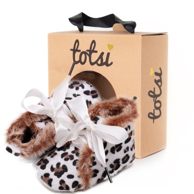 Zora - White Animal Print Baby Booties