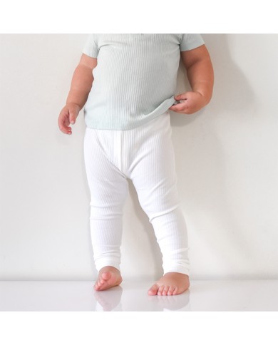 Juni - Luxury Organic Cotton White Ribbed Baby Leggings