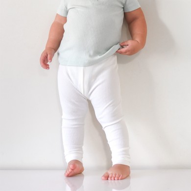 Juni - Luxury Organic Cotton White Ribbed Baby Leggings